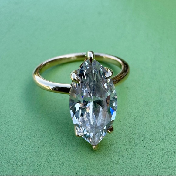Solid 14k yellow gold Marquise CZ  Engagement ring halo under 3.53tcw Sz 5.5 - Picture 6 of 13